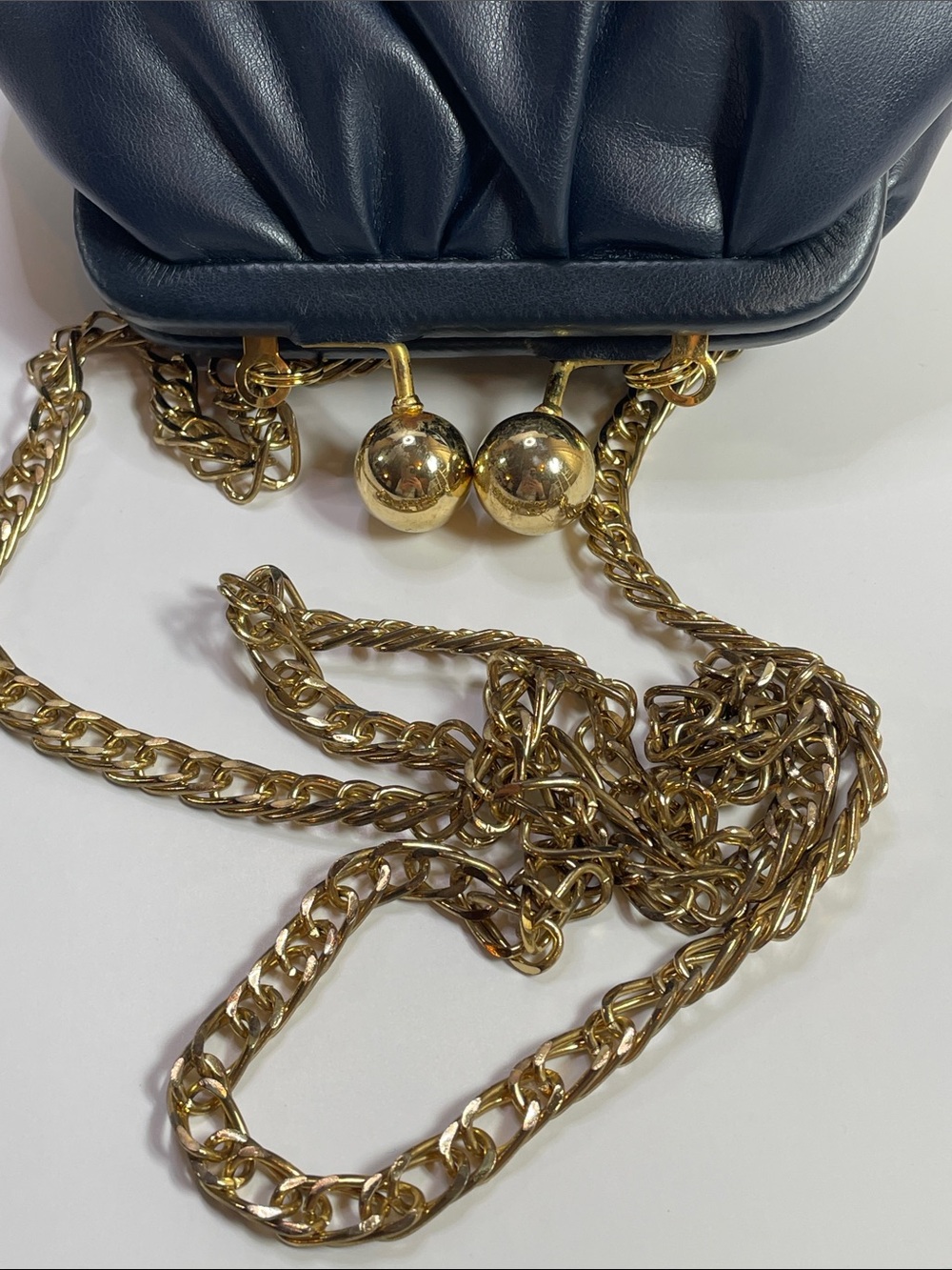 Jeanne Lottie Navy Leather Kiss-Lock Chain Crossbody Bag - Picture 9 of 15